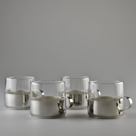 Mid Century X4 Tea Glasses with Aluminium Holders