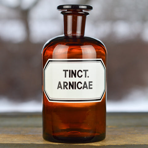 Vintage 1930’s - 1940’s Apothecary Jar with Latin Label TINCT. ARNICAE. and Round Stopper