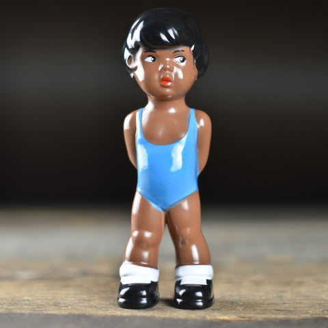 Retro East German Wrestler Baby Rattle Doll (Dark)