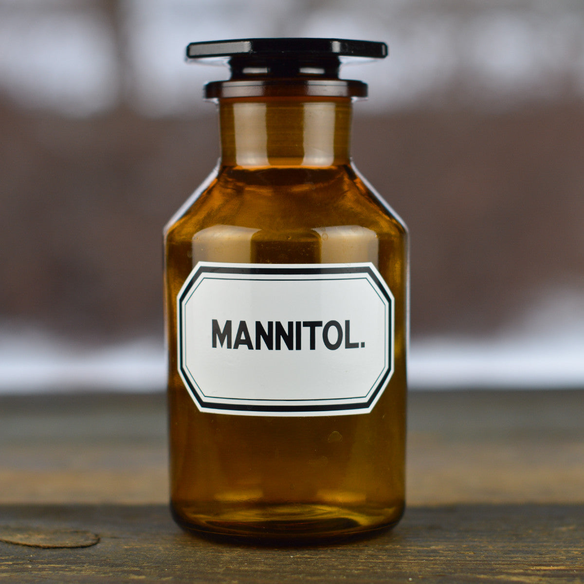 Vintage 1930’s - 1940’s Apothecary Jar with Latin Label MANNITOL. and Hexagon Stopper