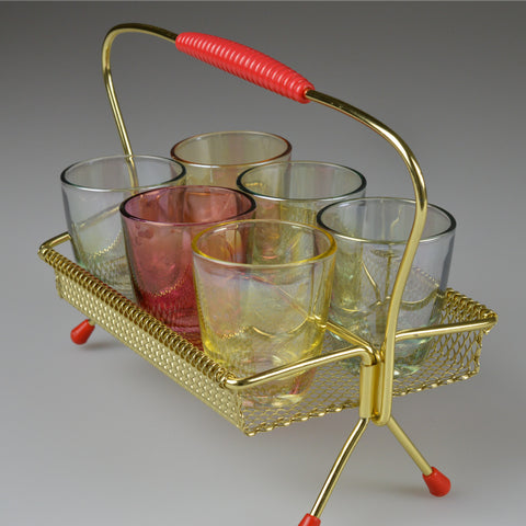1950’s X6 ‘Rockabilly’ Shot Glasses and Caddy Rack