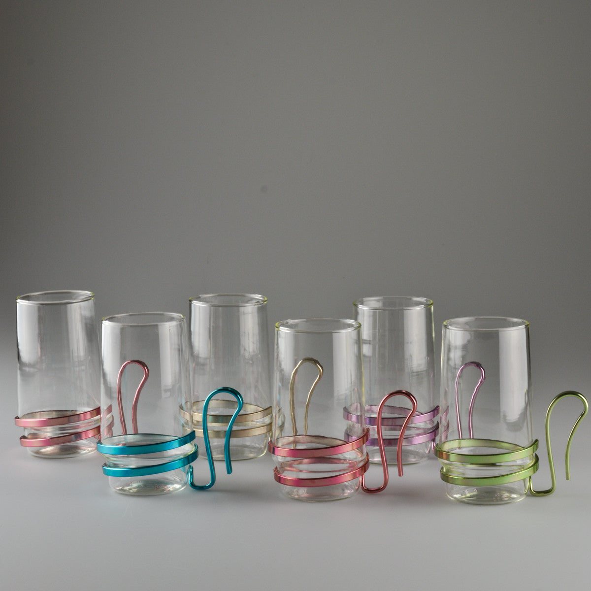 Mid Century X6 Tea Glasses with Anodized Aluminium Holders