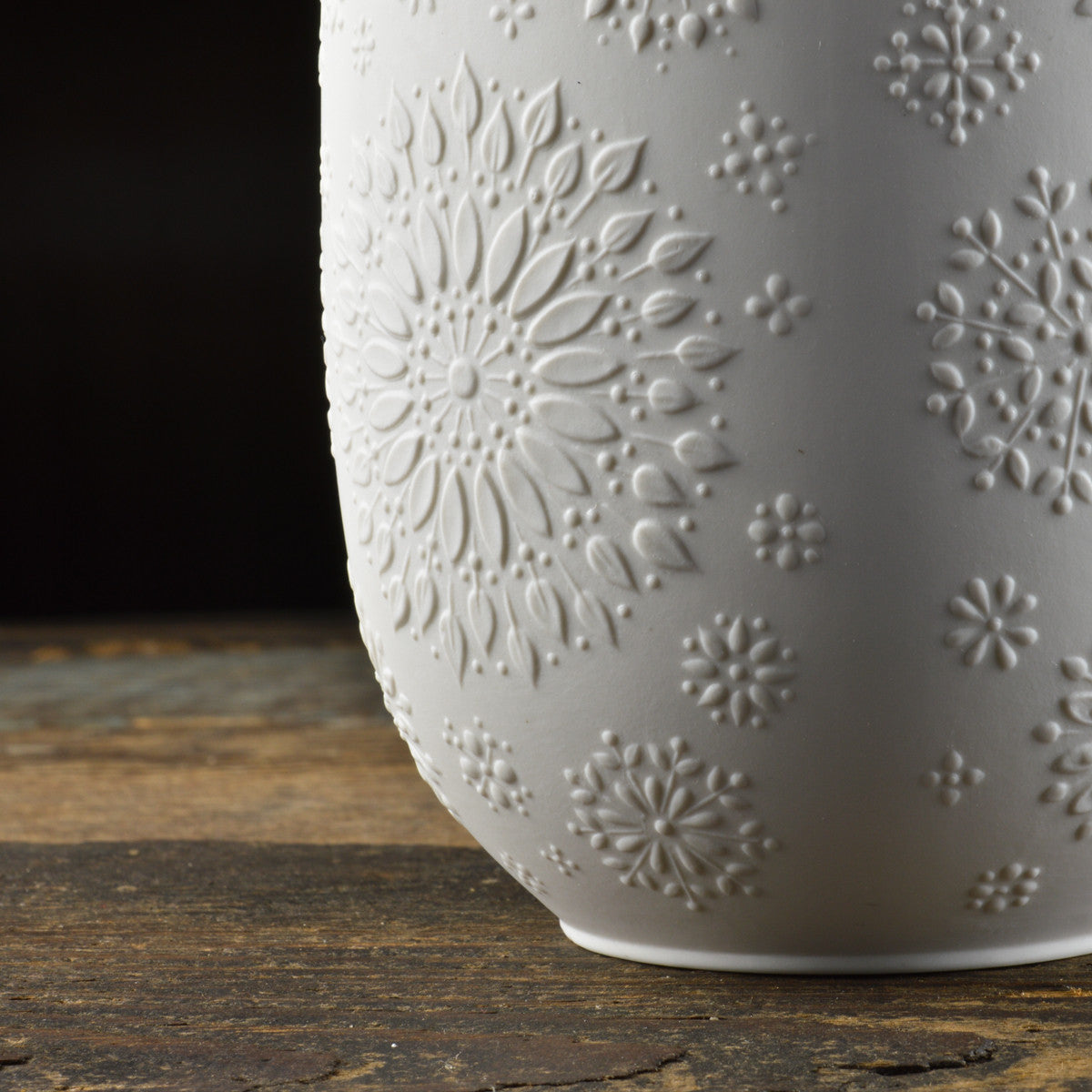 Mid Century Snowflake Bisque Relief Vase