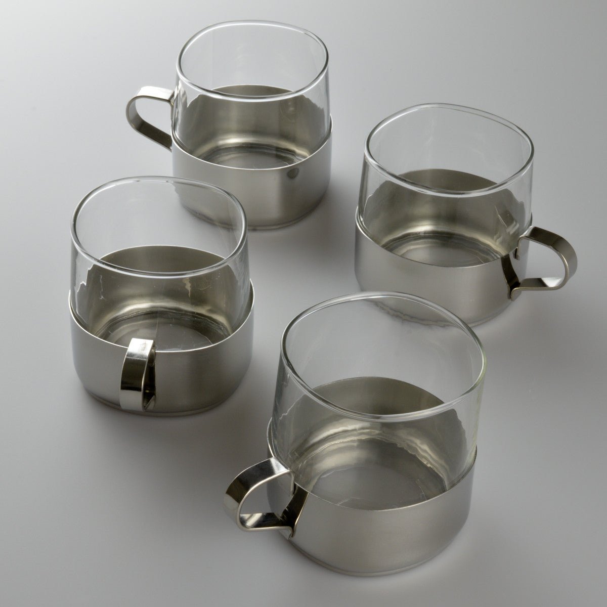 Mid Century X4 Tea Glasses with Aluminium Holders