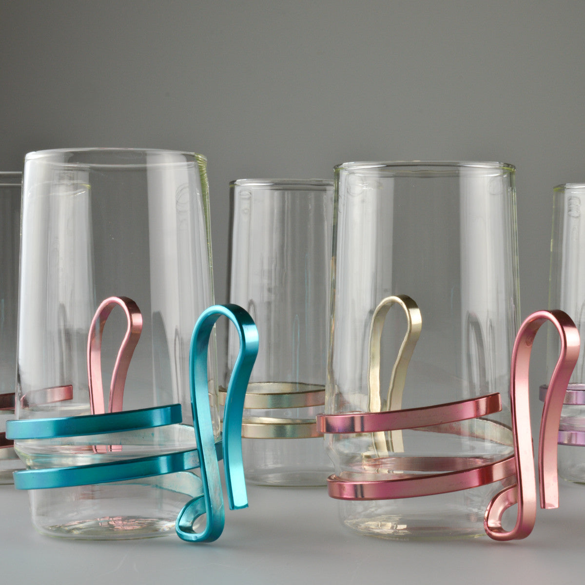 Mid Century X6 Tea Glasses with Anodized Aluminium Holders