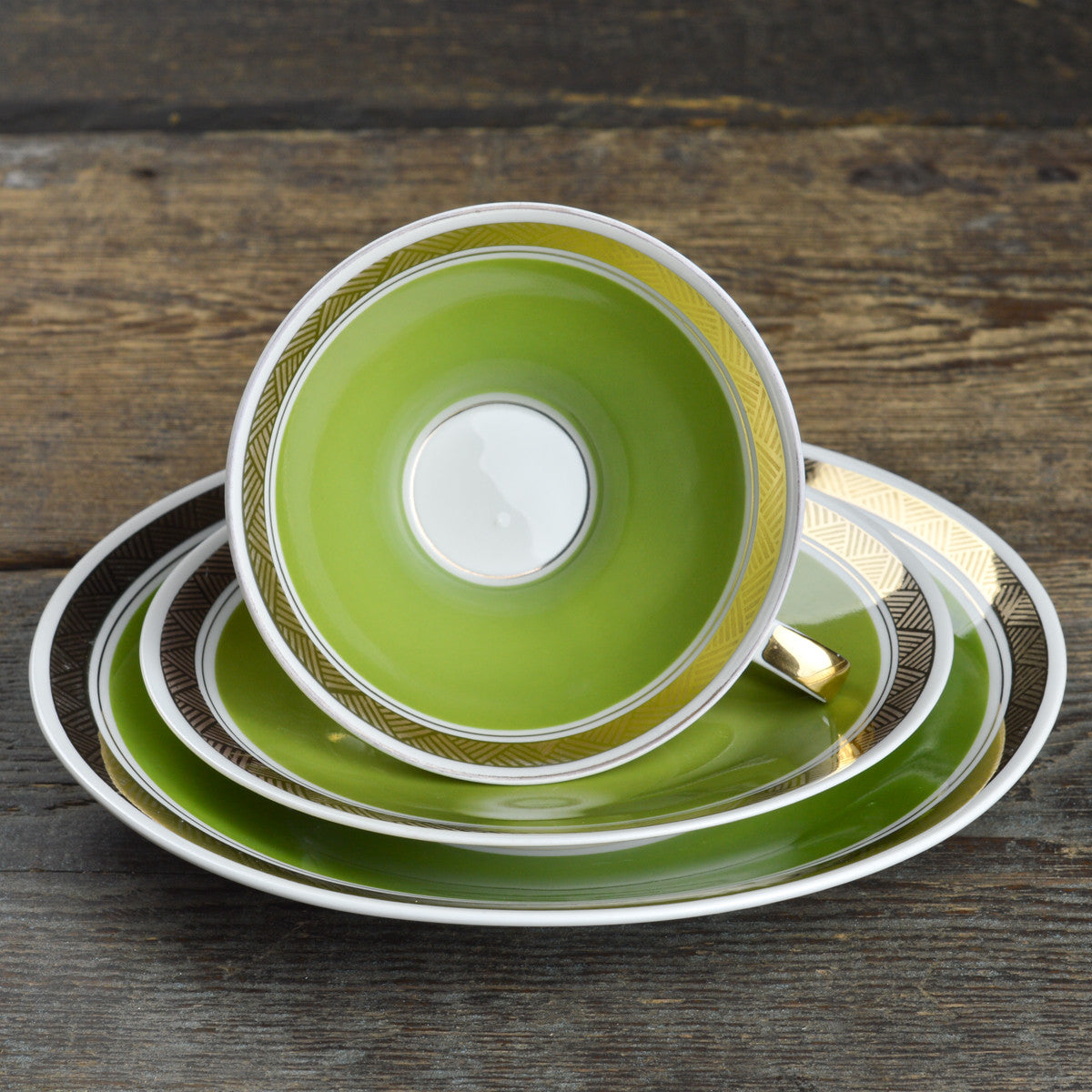 1960’s Gehren Light Olive Tea Cup Trio