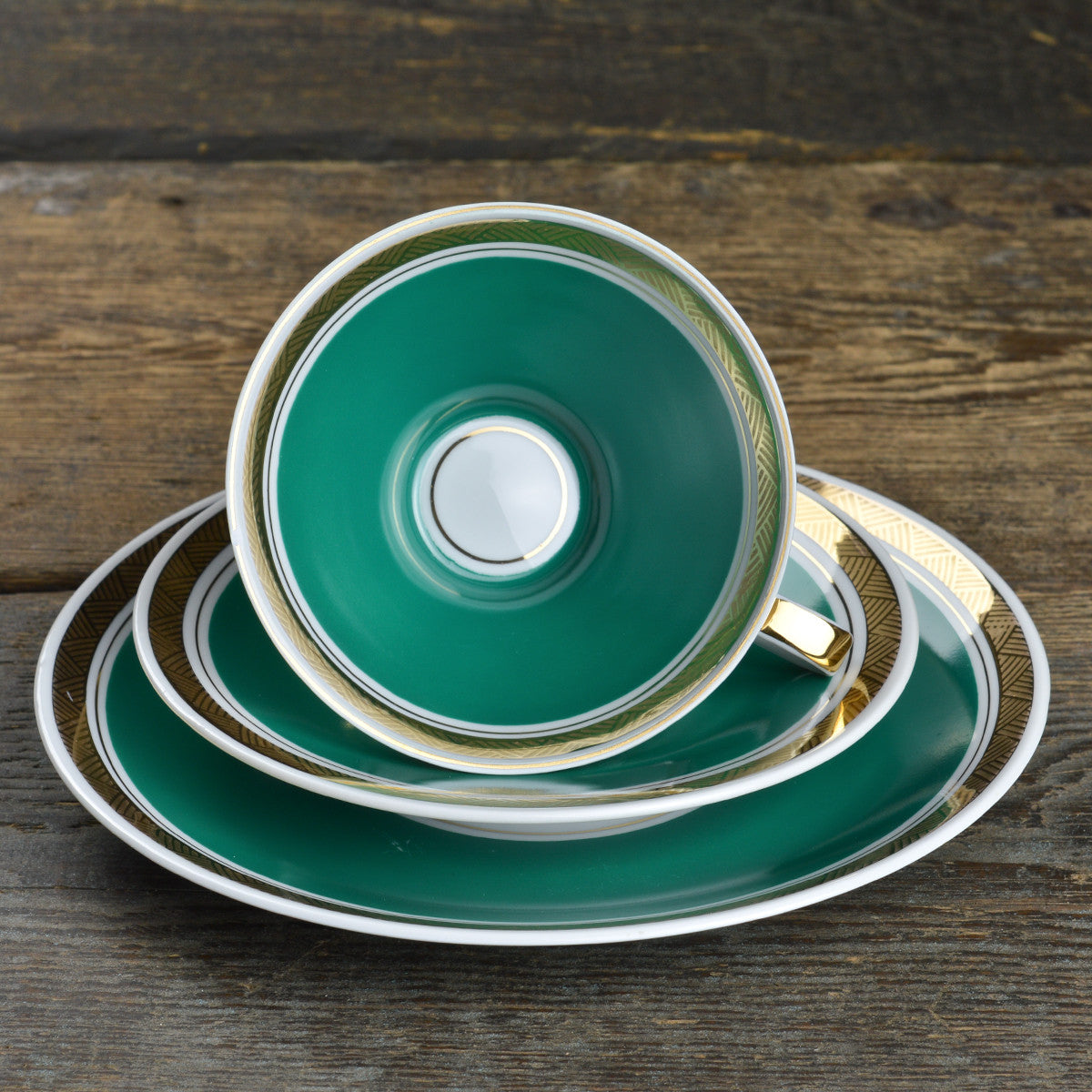 1960’s Gehren Teal Green Tea Cup Trio