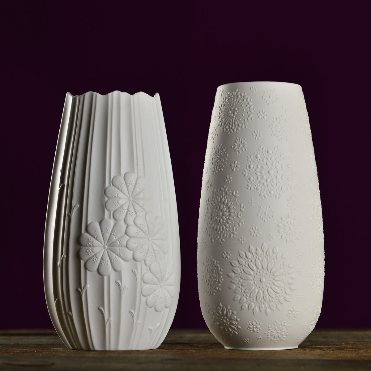 Mid Century Snowflake Bisque Relief Vase