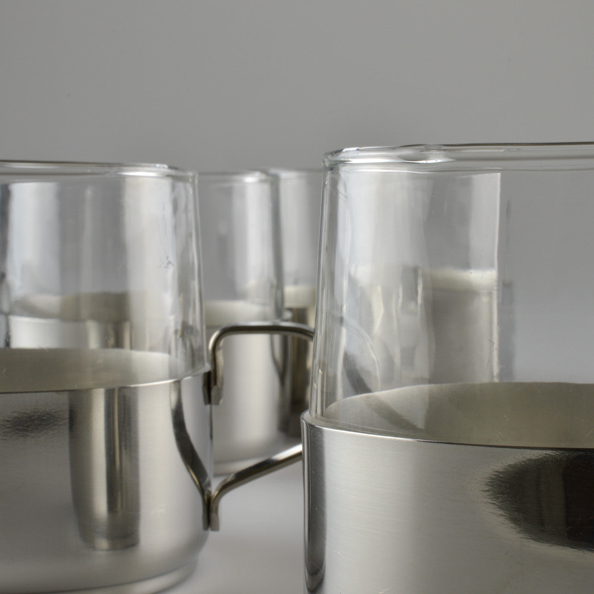 Mid Century X4 Tea Glasses with Aluminium Holders