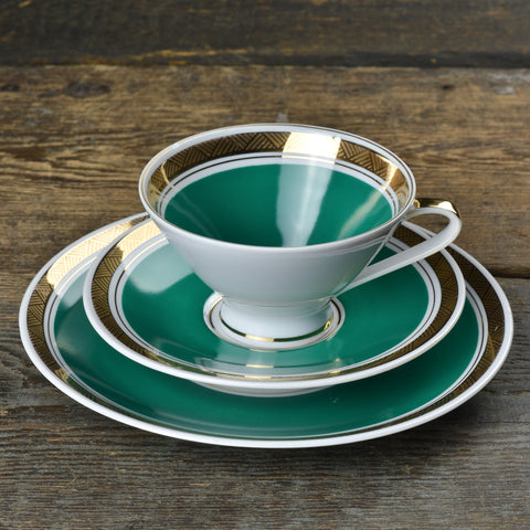 1960’s Gehren Teal Green Tea Cup Trio