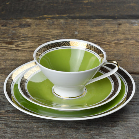 1960’s Gehren Light Olive Tea Cup Trio