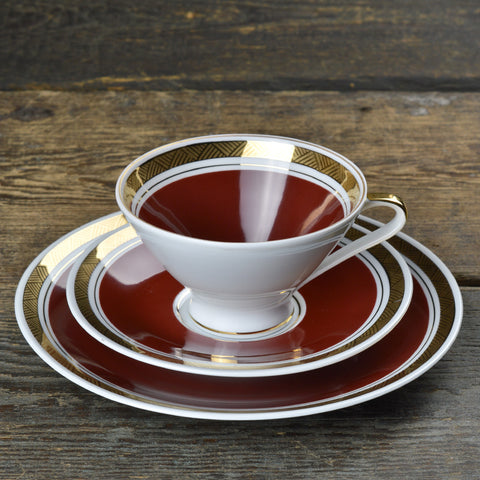 1960’s Gehren Maroon Tea Cup Trio