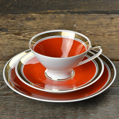 1960’s Gehren Warm Red Tea Cup Trio