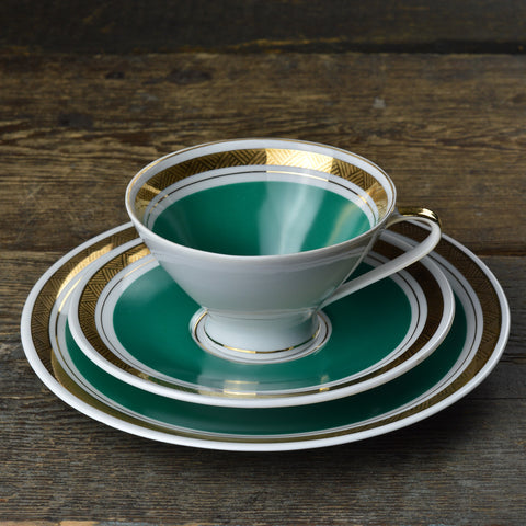 1960’s Gehren Deep Green Tea Cup Trio